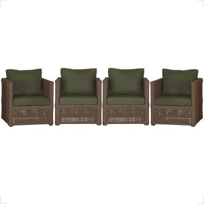 4 Poltronas Madri Alumínio Corda Náutica Estofado 13 Trama Marrom