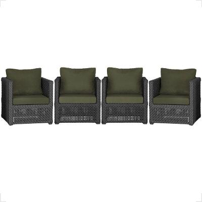 4 Poltronas Madri Alumínio Corda Náutica Estofado 13 Trama Preto