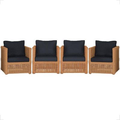 4 Poltronas Madri Alumínio Corda Náutica Estofado 12 Trama Terra Cota