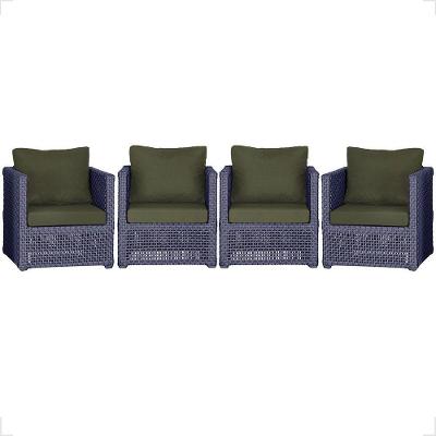 4 Poltronas Madri Alumínio Corda Náutica Estofado 13 Trama Azul