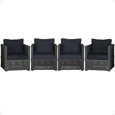 Kit 4 Poltronas Madri Alumínio Corda Náutica Estofado Tecido Impermeável Preto Trama Original