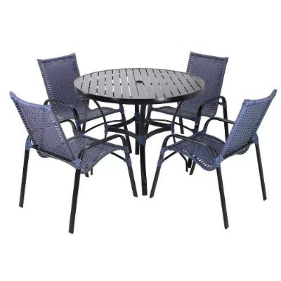 4 Cadeiras Emily E Mesa Roma Com Tampo Ripado Para área Azul Dark