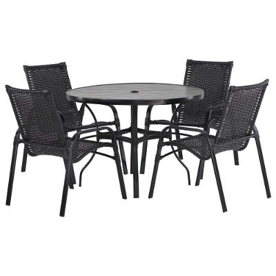 4 Cadeiras Emily E Mesa Roma Com Tampo Ripado Para área Preto