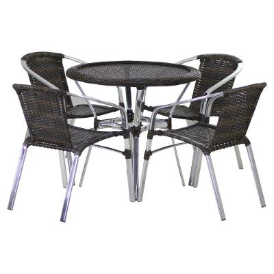 Jogo 4 Cadeiras Floripa E Mesa Com Tampo Em Alumínio Trama Pedra Ferro