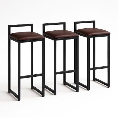 Kit 3 Banquetas Corino Ferro Cozinha Balcão Alta Bistro Marrom