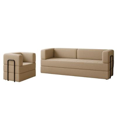 Kit Sofá E Poltrona Na Caixa Modular Jade Para A Sala Bege