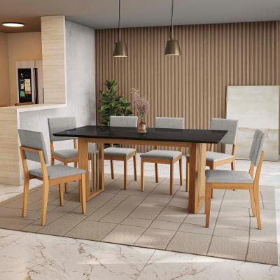 Conjunto Sala De Jantar Dora Em Madeira Maciça 6 Cadeiras Boucle Cinza