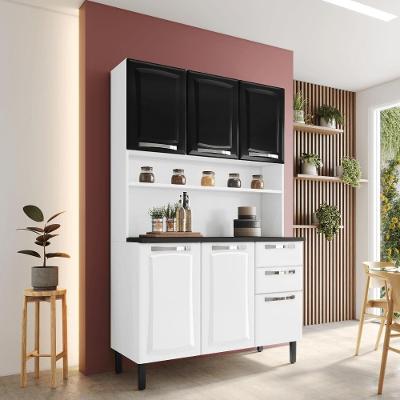 Kit de Cozinha Completa Compacta Pratika em Aço 120cm Branco e Preto