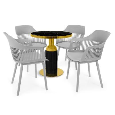 Conjunto Mesa De Jantar Redonda Imperial 70cm Preta Com 4 Cadeiras Estofadas Marcela - Cinza
