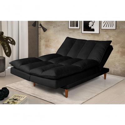 Sofá Cama Vancouver 3 Lugares Império Reclinável Casal Pés Madeira Suede Preto 381