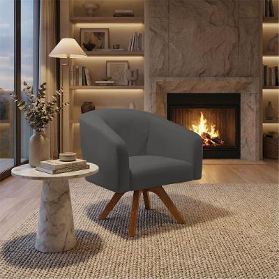 Poltrona Sala Decorativa Stella Base De Madeira Giratória Mm30 Sintético Grafite D03 - D'rossi