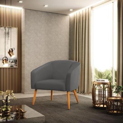 Poltrona Sala Decorativa Stella Pé Palito Castanho Sintético Grafite D03 - D'rossi