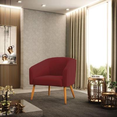 Poltrona Sala Decorativa Stella Pé Palito Castanho Veludo Marsala D03 - D'rossi