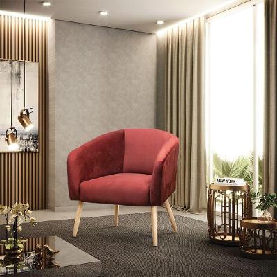 Poltrona Sala Decorativa Stella Veludo Marsala Pés Palito Natural D'Rossi