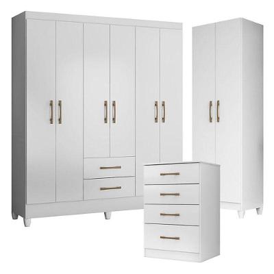 Guarda Roupa Casal Panamá Com Cômoda Ms913 E Armário Multiuso New íris Branco Brilho- Moval