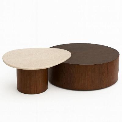 Conjunto de Mesas de Centro Norm 90cm Nogueira & Travertino Romano