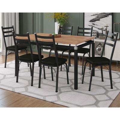 Conjunto Mesa De Jantar Com 6 Cadeiras 141 Malva Tampo Bp 136cm Nature Assento Preto - Combo Stock