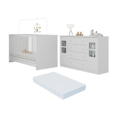 Berço 3 em 1 Brisa MP4755 com Cômoda 2 Portas 4 Gavetas MDP MDF 133 cm Branco Multimóveis