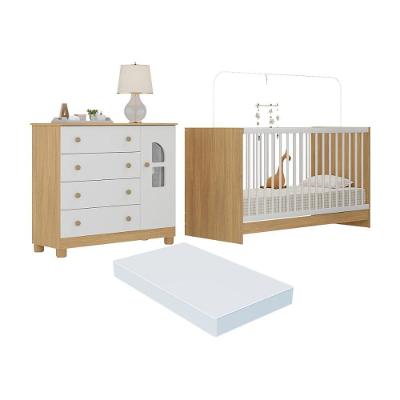 Berço 3 Em 1 Com Colchão Incluso E Cômoda 1 Porta 4 Gavetas Nina Multimóveis MP4768 Madeirado-branco
