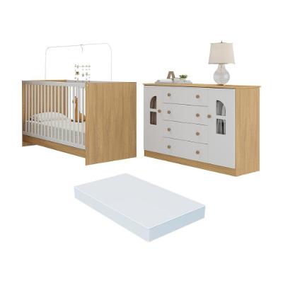 Berço Amora 2 Portas 4 Gavetas MDP MDF 133 cm Branco Multimóveis com Cômoda