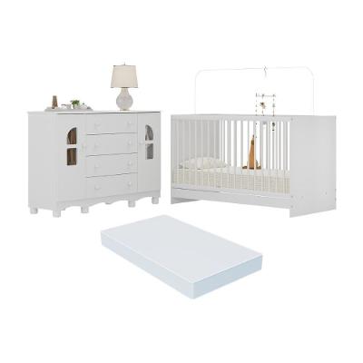 Berço 3 Em 1 Com Colchão Incluso E Cômoda 2 Portas 4 Gavetas Aurora Multimóveis MP4774 Branco