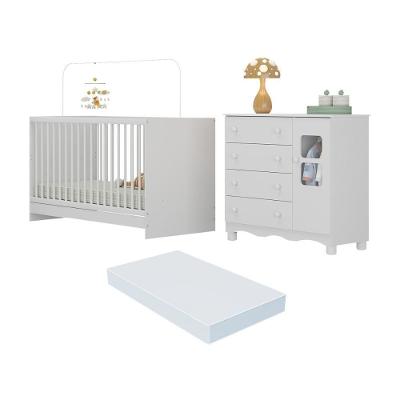Berço 3 em 1 Multifuncional Luna MP4754 em MDP com Colchão Incluso e Cômoda Branco