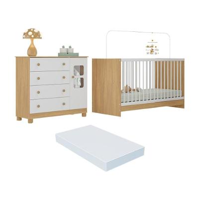 Berço 3 Em 1 Com Colchão Incluso E Cômoda 1 Porta 4 Gavetas Sol Multimóveis MP4752 Madeirado-branco