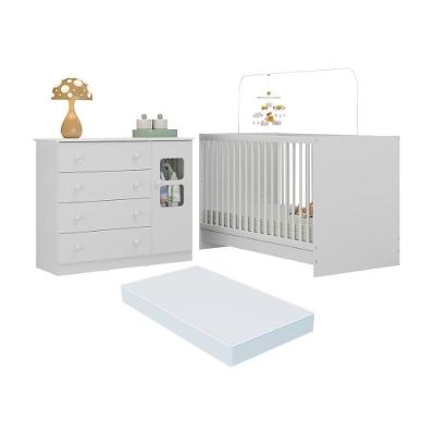 Berço 3 em 1 com Colchão e Cômoda Brisa 1 Porta 4 Gavetas MDP MDF 133 cm Branco Multimóveis