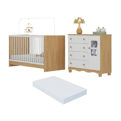 Berço 3 Em 1 Com Colchão Incluso E Cômoda 1 Porta 4 Gavetas Luna Multimóveis MP4754 Madeirado-branco