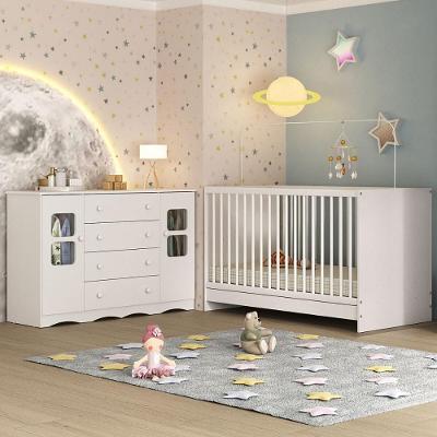 Berço 3 Em 1 Para Colchão 130x60cm Com Cômoda 2 Portas 4 Gavetas Serena Multimóveis MP4749 Branco