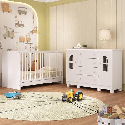 Berço 3 Em 1 Para Colchão 130x60cm Com Cômoda 2 Portas 4 Gavetas Nina Multimóveis MP4764 Branco