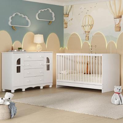 Berço 3 em 1 com Cômoda Aurora 2 Portas 4 Gavetas MDP MDF 133cm Branco Multimóveis