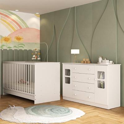 Berço 3 Em 1 Para Colchão 130x60cm Com Cômoda 2 Portas 4 Gavetas Brisa Multimóveis MP4747 Branco