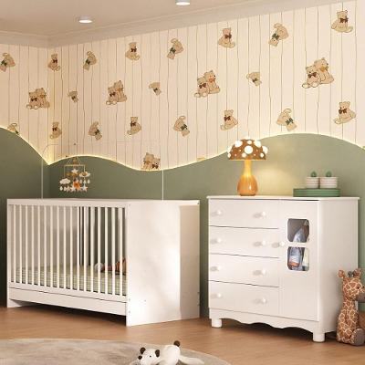 Berço 3 Em 1 Para Colchão 130x60cm Com Cômoda 1 Porta 4 Gavetas Luna Multimóveis MP4742 Branco