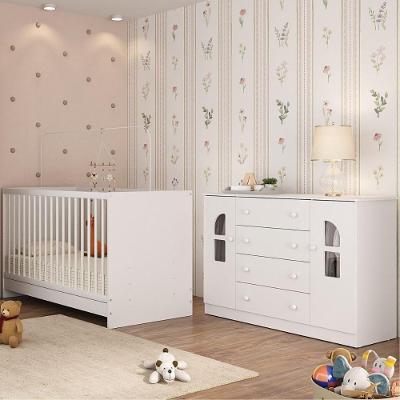 Berço 3 Em 1 Para Colchão 130x60cm Com Cômoda 2 Portas 4 Gavetas Amora Multimóveis MP4763 Branco