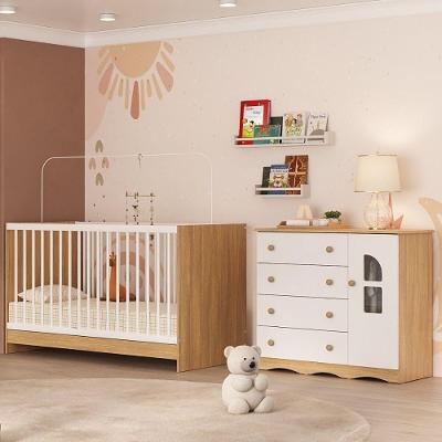 Berço 3 Em 1 Para Colchão 130x60cm Com Cômoda 1 Porta 4 Gavetas Liz Multimóveis MP4761 Madeirado-branco