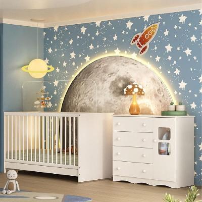 Berço 3 Em 1 Para Colchão 130x60cm Com Cômoda 1 Porta 4 Gavetas Serena Multimóveis MP4741 Branco