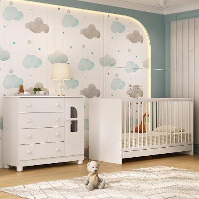 Berço 3 Em 1 Para Colchão 130x60cm Com Cômoda 1 Porta 4 Gavetas Nina Multimóveis MP4760 Branco