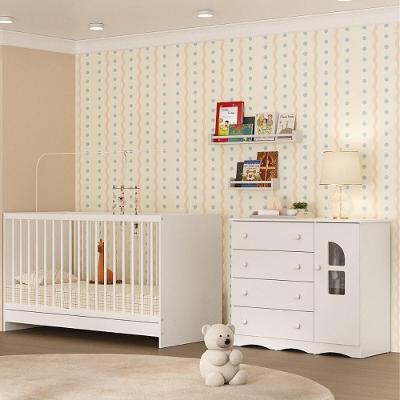 Berço 3 em 1 com Cômoda Liz 1 Porta 4 Gavetas MDP MDF 133cm Branco Multimóveis