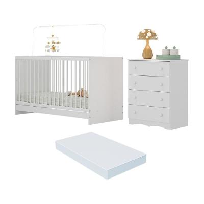 Berço 3 Em 1 Com Colchão Incluso E Cômoda 4 Gavetas Serena Multimóveis MP4777 Branco
