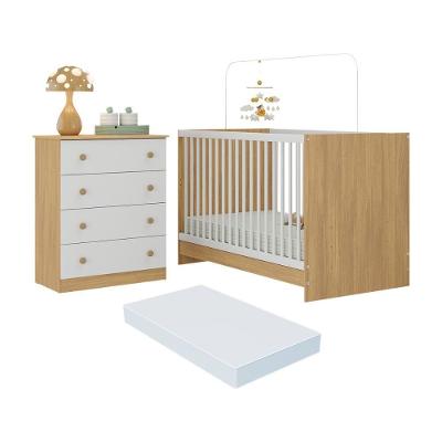 Berço 3 Em 1 Com Colchão Incluso E Cômoda 4 Gavetas Brisa Multimóveis MP4775 Madeirado-branco