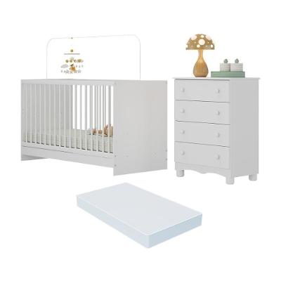 Berço 3 Em 1 Com Colchão Incluso E Cômoda 4 Gavetas Luna Multimóveis MP4778 Branco