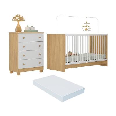 Berço 3 Em 1 Com Colchão Incluso E Cômoda 4 Gavetas Sol Multimóveis MP4776 Madeirado-branco