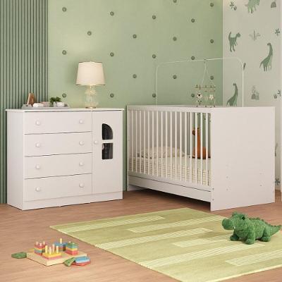 Berço 3 em 1 com Cômoda Amora MP4759 1 Porta 4 Gavetas MDP-MDF 133cm Branco Multimóveis