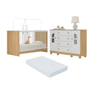 Berço 3 Em 1 Com Colchão Incluso E Cômoda 2 Portas 4 Gavetas Nina Multimóveis MP4772 Madeirado-branco