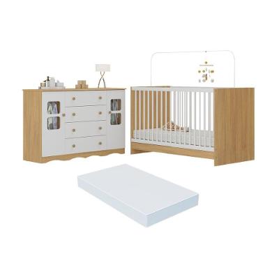 Berço 3 Em 1 Com Colchão Incluso E Cômoda 2 Portas 4 Gavetas Serena Multimóveis MP4757 Madeirado-branco