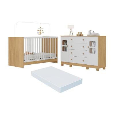 Berço 3 Em 1 Com Colchão Incluso E Cômoda 2 Portas 4 Gavetas Sol Multimóveis MP4756 Madeirado-branco