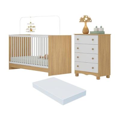 Berço 3 Em 1 Com Colchão Incluso E Cômoda 4 Gavetas Luna Multimóveis MP4778 Madeirado-branco