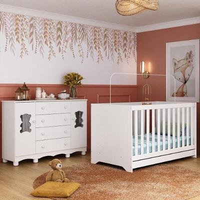 Berço Americano 3 em 1 Ternura com Cômoda 2 Portas 4 Gavetas MDP MDF 133 cm Branco Multimóveis