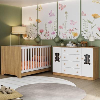 Berço Americano 3 em 1 Teddy com Cômoda 2 Portas 4 Gavetas MDP MDF 133 cm Branco Multimóveis